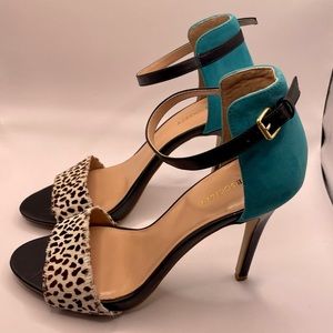 Sole Society Shiela Leopard/Blue/Calf Hair & Robin's Egg Suede Sandals Pumps